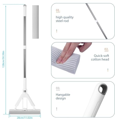 Image of Self Wringing Sponge Mop for Floor Cleaning | PVA Absorbent Sponge Mop with Squeeze Mechanism | Multipurpose Household Cleaning Tool for Floor, Walls & Ceilings