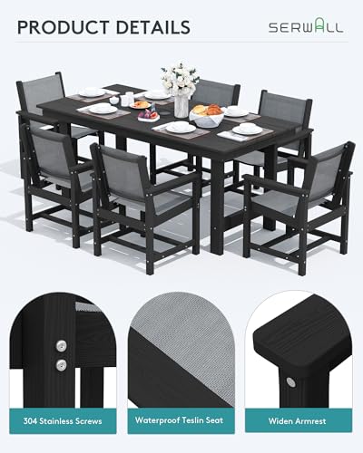 Image of SERWALL 5 Pcs HDPE Patio Dining Set with 1 Table & 4 Woven Chairs, Gray | HDPE Outdoor Dining Set with Rectangular Table & 4 Woven Chairs, All-Weather Patio Dining Furniture