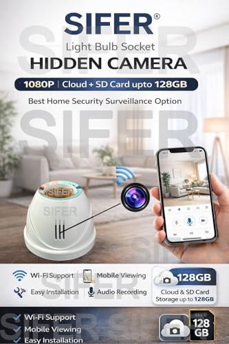 Image of SIFER HD WiFi 1080P Spy Bulb Holder Camera Hidden Socket Camera Mini Security Secret Nanny Cam with Live Audio & Video Recording