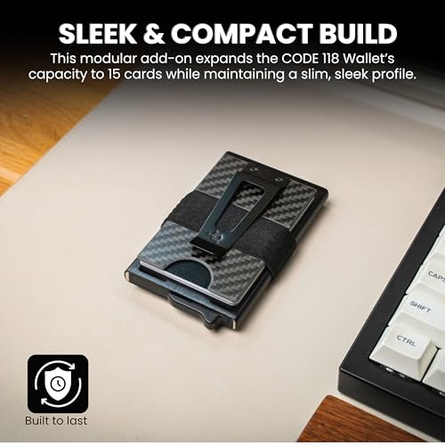 Image of CODE 118 Modular Backplate Cash Clip - Slim Minimalist Money Clip for Men - RFID Blocking Aluminum Modular Add-On, Wallet Accessory Expands Storage for Card & Cash, Wallet not Included (Carbon Fiber)