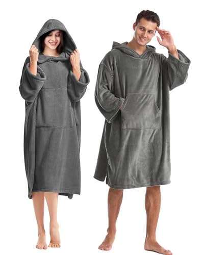 Victoper Changing Robe Adults Quick Dry Hooded Towel Big Pocket Soft & Warm Towel Poncho Adult Windproof Surf Changing Towel Wearable Hoodie Towelling Changing Robe for Beach Surfing Swimming