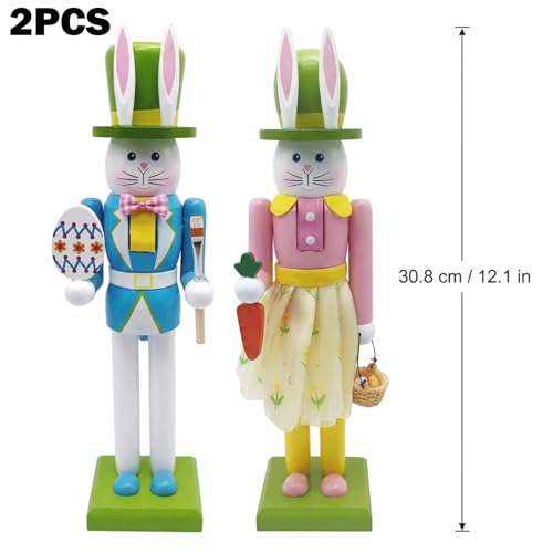 Casse-Noisette Pâques en Bois 2 Pcs : Décoration Traditionnelle Lapin 30cm