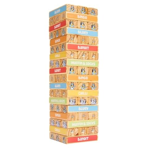 Bluey Tumbling Tower – 54 Colorful Wooden Blocks – Fun Family Game – FSC Certified for Children 3 Years and Up Cover