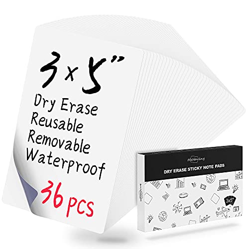 Mehaving Dry Erase Sticky Note Pads 3x5"| 36pcs Reusable Small White Board Stickers for Fridge,Door,Desk| Office,School Supplies| Removable Labels Strips Tags Notepad Sheets| Eco Friendly Products