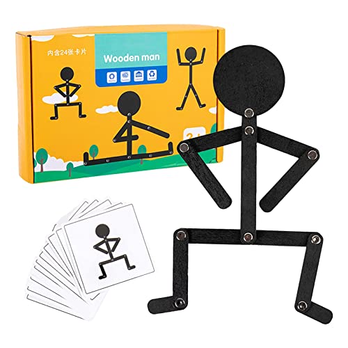 Fly Holzpuzzle Spielzeug - Sport Holzmann Puzzle Mit Aktionskarten | Imagination Training Pädagogisches Puzzle | Sportlich Posen Puzzle Frühes Lernspielzeug Für Die Schule Zu Hause