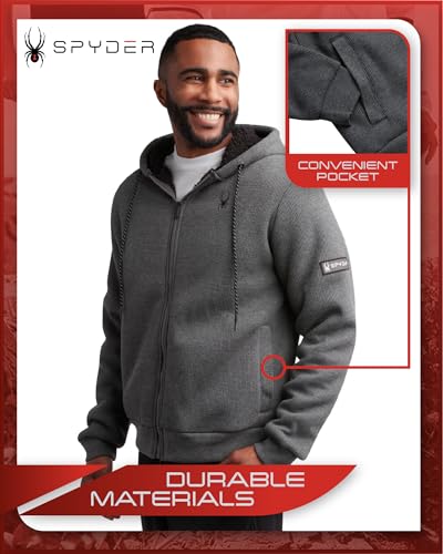 Spyder Men's Full Zip Cozy Sherpa Lined Waffle Knit Hoodie - Lightweight Comfort Jacket for Men (S-XXL)3