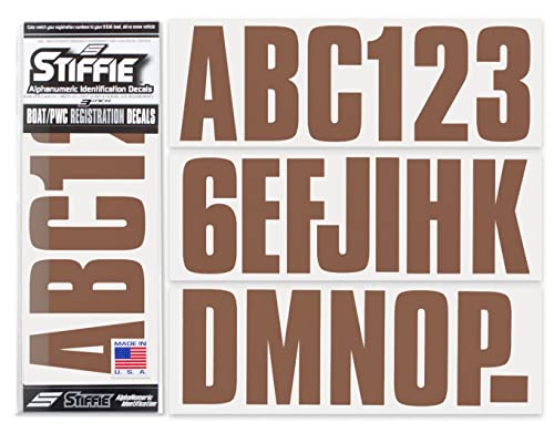 Image of Stiffie UNILINE 3 inch Alpha-Numeric Registration Identification Numbers Stickers Decals for Boats & Personal Watercraft (Brown)