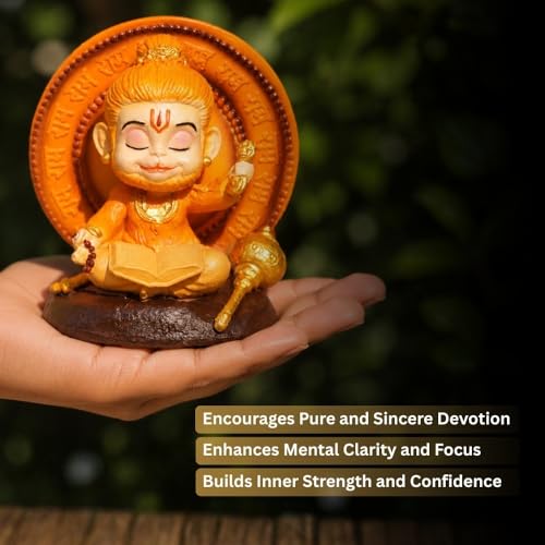 Image of VAMA Premium Bal Hanuman Murti in Ram Naam Jaap Posture | Divine Hanuman Idol for Home, Mandir & Meditation | Pure Devotion, Mental Focus & Inner Strength