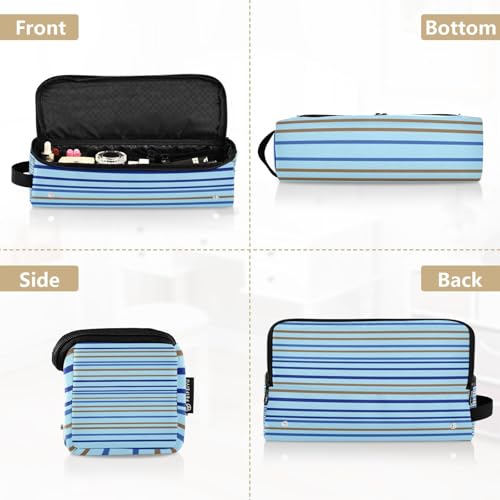 Bolso de viaje Hot Hair Tools con tapete resistente al calor removible, impermeable y portátil para planchas, rizadores y secadores de cabello, azul marrón con rayas verticales miniatura 5