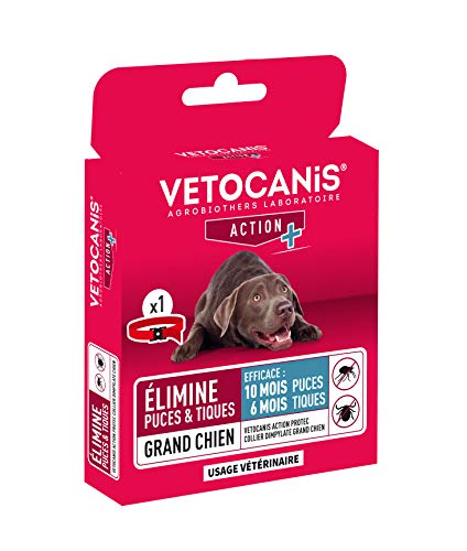 Vetocanis - Collier Anti-Puces Chien de Grande Taille 50 cm - Collier Contre les Puces 10 Mois et Tiques 6 Mois - Traitement à Usage Vétérinaire pour Chien Toutes Races et Tous Âges - Couleur Rouge