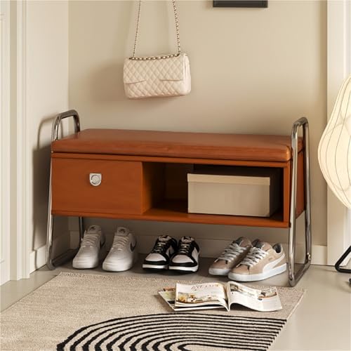 Kaverno Banco Almacenaje con Asiento, Banco De Almacenamiento De Zapatos De Madera Maciza para Entrada, Banco Zapatero con Cajón, Banco De Extremo De Cama para Dormitorio Pasillo Sala De Estar