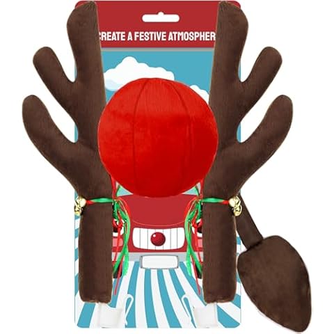 Car Reindeer Antlers with Red Nose & Tail - Christmas Reindeer for Car Ornaments - Premium Xmas Rudolph Antlers Kit for Car SUV Van Truck by Narremcoy Cover