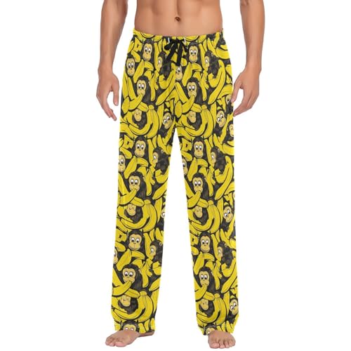 Pantalon de pyjama homme long doux Monkeys Bananas avec poches vêtement de nuit