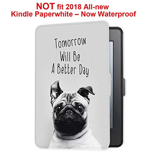 Young me martShell Case for Kindle Paperwhite with Hand Strap - The Thinnest and Lightest Leather Cover Auto Sleep/Wake for Kindle Paperwhite (not fit 2018 All-New Kindle Paperwhite) Dog