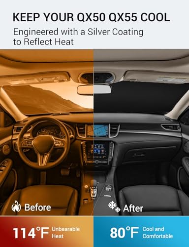 Image of Proadsy Windshield Sun Shade for 2019-2021 Infiniti QX50 & 2021-2025 2026 QX55 Foldable Front Sunshade Protector Sun Visor Blocks UV Rays Keep Car Cooler