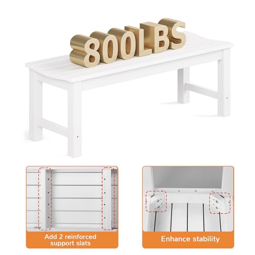 Image of Outdoor Bench, 2-Person Patio Backless Bench Holds up to 800lbs, Weatherproof Garden Bench that Never Rot and Fade, Suit for Backyard, Porch, Patio, Deck and Entryway (White)