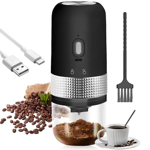 Electric Coffee Grinder, Portable Electric Burr Coffee Grinder, Adjustable Grind Settings Ceramic Coffee Bean Mill, Small Rechargeable Mini Coffee Grinder for Beans, Nuts, Grains, 25g(Black)