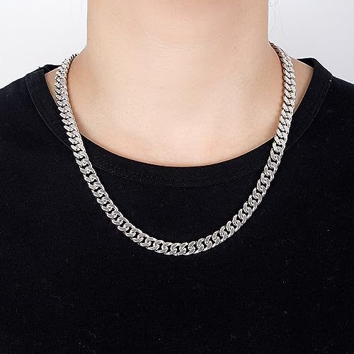 Sterling Silver Platinum-plated Men's Cuban Chain Riding crop Chain Flat Necklace Husband Lover Jewelry (6MM&8MM)3