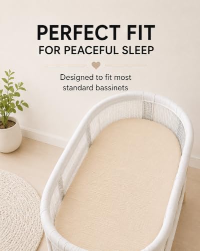 Image of Muslin Bassinet Sheets, 3-Pack 100% Cotton Fitted Bassinet Mattress Sheets, Ivory, Universal Fit 33x17x4