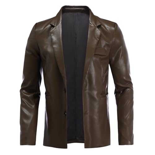 YFFUSHI Herren Lederjacke Freizeit Kunstleder Bikerjacke Regular Fit PU Motorradjacke Stehkragen Übergangsjacke, Braun, L