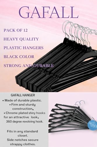 Image of Plastic Cloth Hanger for Wardrobe, Set of 12, Black | Hanger for Clothes Hanging | Heavy-Duty & Non-Slip - Space-Saving Hangers for Shirts, Pants, Coats, Suits