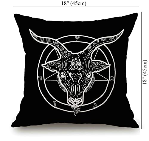 Solekla Throw Pillow Cover Pentagram With Demon Goat Head Binary Symbol Tattoo Retro Music Cotton Linen Throw Pillow Case Cushion Cover Couch Sofa Decorative Square 18X18 Inches #TOP3