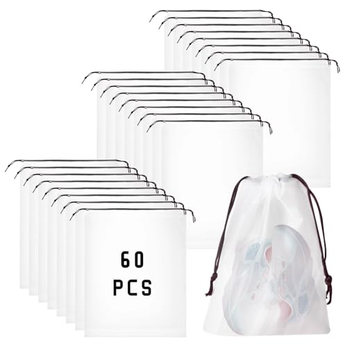 BOSMIOW 60 Pieces Plastic Drawstring Shoe Bags for Travel,30 * 40cm Translucent Bags with Rope for Storage,Large Household Portable Dustproof Waterproof Storage Organizers Pouch,Travel Accessories