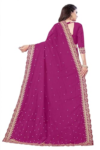 Fashion Day Women's Georgette Silk Embroidery Border Saree with Heavy Work Blouse Piece (1159-D-Magenta)