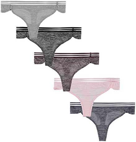 Free to Live 5 Pack Women's Underwear - 2 Tone Contrast Waist Thong Panties