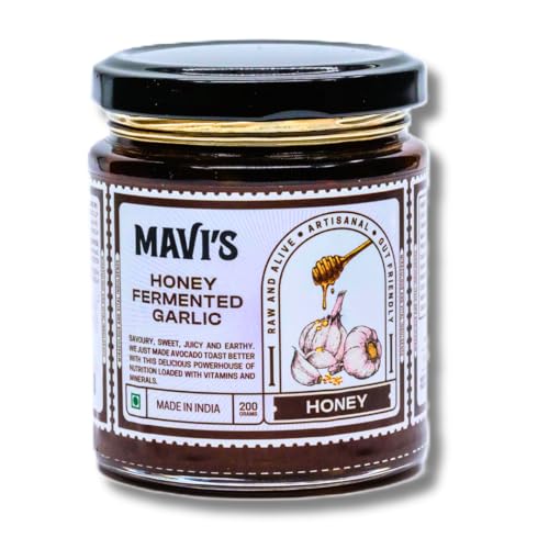 Image of MAVI's Honey Fermented Garlic | Long Ferment | Organic Garlic Pods and Wild Raw Honey | 100% Natural & Organic | No Preservatives, Artificial Flavour, Colour or Sweetener | 200g | Pack of 1