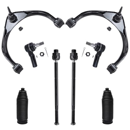 Image of Detroit Axle - 8pc Front End Suspension Kit for 2009-2012 Dodge Ram 1500 2 Upper Control Arms w /Ball Joints 4 Inner & Outer Tie Rods 2 Boots 2010 2011 Replacement