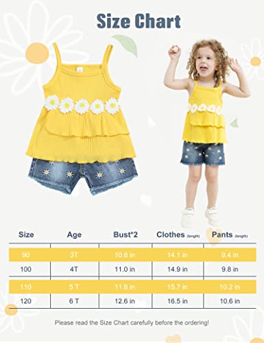 Itkidboy Toddler Baby Girls Clothes Ruffle Cami Tank Flower Tops Blouse Denim Shorts Pants Kids Summer Outfit Set(4-5T) #TOP4