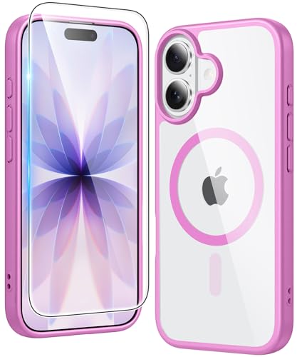 Image of FNTCASE for iPhone 17 Case Clear: Magnetic Phone Cases with Screen Protector Drop Proof Compatible with Magsafe Slim Anti Yellowing Rugged Shockproof Protective Transparent Cell Cover (B-Pink)