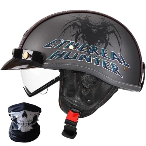 SYEBVTQ Retro Medio Casco Motocicleta Alemán Estilo Jet Casco ECE Homologado Scooter, Ciclomotor Casco Abierto Moto Mujer Y Hombre con Hebilla Liberación Rápida Half Shell Casco