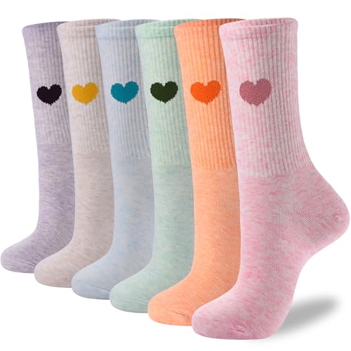 Image of inhees Women's Cotton Crew Socks - 6Pairs Above Ankle Fun Cute Heart Bootie Dress Socks - Gifts for Mother /Her