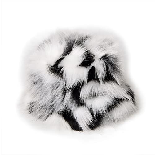 CHIREF Bucket Fuzzy Hat for Women Winter Fluffy Furry Plush Faux Fur Hats Warmer Fisherman Fluffy Wide Brim Hats for Men and Women Multicolor A4