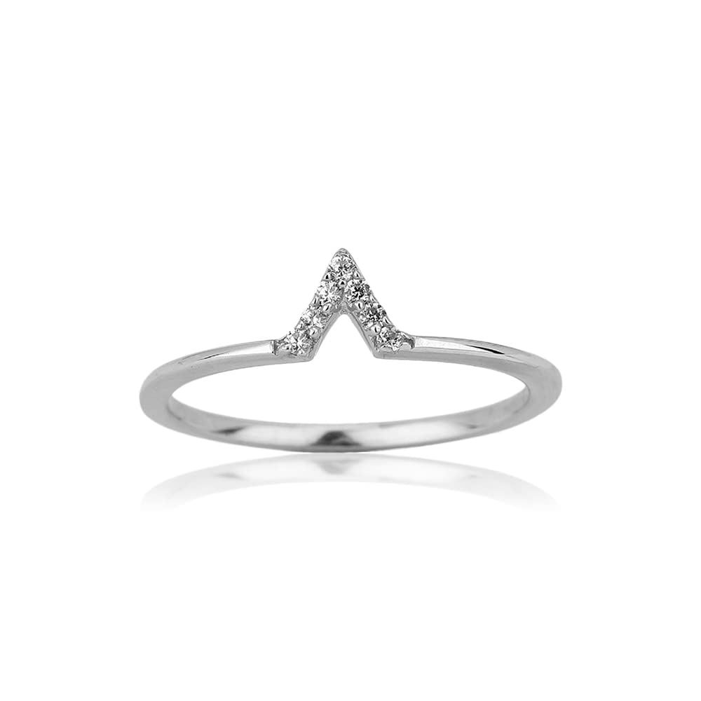925 Sterling Silver-Women Rhodium-Plated V-Shaped CZ-Studded Finger Ring