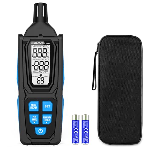Temperature Humidity Meter, High Precision Digital Psychrometer Hygrometer with Dew Point, Wet Bulb Thermometer for Indoor Outdoor, 99 Data Storage, Temp Alarm, Backlight, MAX/MIN, Auto Shutdown