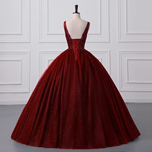Image of Women's Beading Sweetheart Ball Gown Tulle Layed Long Quinceanera Dress