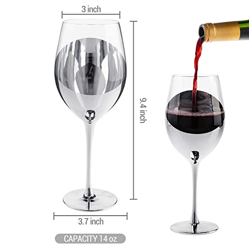 Mygift Modern Stemmed Wine Glasses, 14 Oz Stemware With Silver Angled Metallic Accent Design For Red Or White Wine, Set Of 6 - Party, Wedding, Events Glassware #TOP5