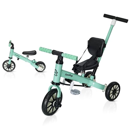JumPop® Triciclo Evolutivo 5 en 1 + Timbre con Pegatinas y Vídeo Montaje QR incluído | Triciclo Bebe 1 Año a 5 Años con Complementos Divertidos.