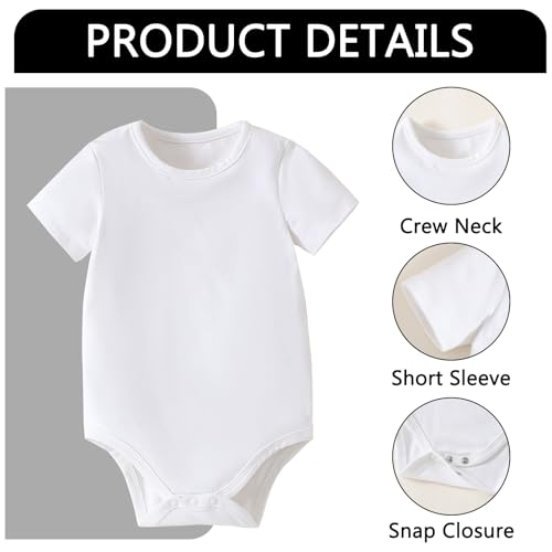 ROMPERINBOX Baby Girl Short Sleeve Onsies 18-24 Months, 3 Pack Multi Colors Baby Bodysuit, Knitted Solid, Crew Neck (White, 18-24M)
