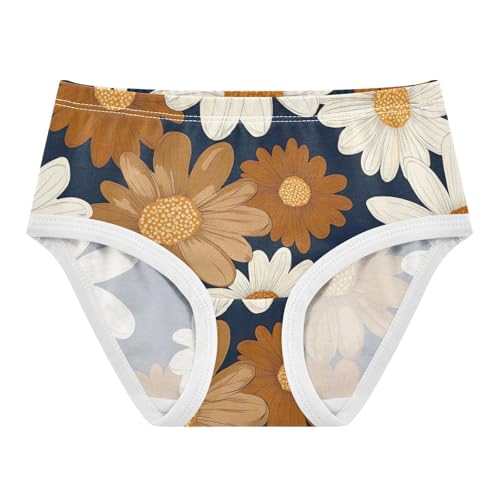 Vintage Daisy Flower Dark Blue Girls' Underwear, Toddler Girl Panties, Cotton Girls Underwear, 2–8 Years