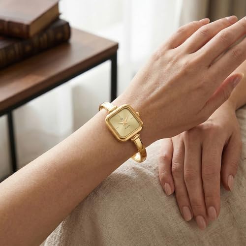 Image of Shocknshop Elegant Bangle Aura Square Dial Ladies Rose Gold Bracelet Strap Watch for Woman -WCH181