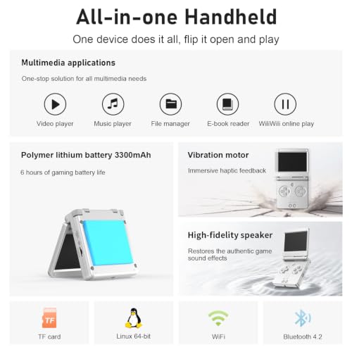 Image of RG SP Retro Handheld Game Console , RGSP Flip Portable Game Console 3.4 Inch IPS Screen H700 Linux 64-bit System Support WiFi Bluetooth 16G SD Card 30+ Game Emulators No Game Preloaded(Platinum)