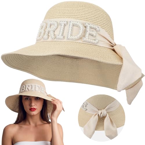 Sombrero de playa beige para mujer miniatura 1