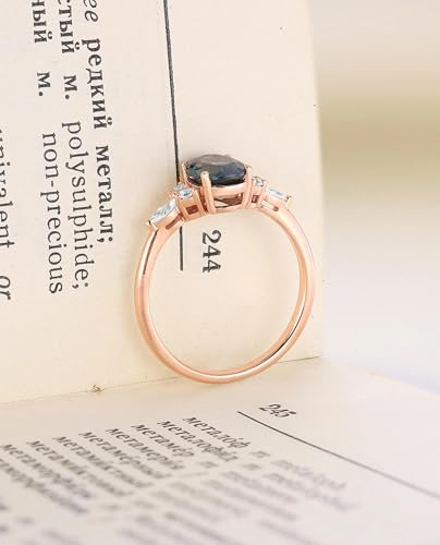 Vintage Oval Teal Sapphire Engagement Ring,Cluster Moissanite/Diamond Bridal Jewelry Blue-Green Sapphire Wedding Ring,Promise Gift For Women4