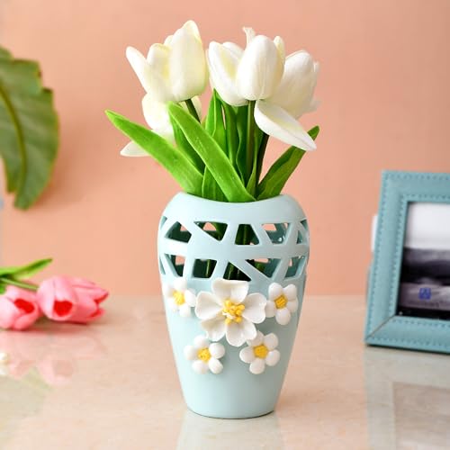 Image of Amazon Basics Artistic & Decorative Ceramic Vase | for Home Decor (Sky Blue)