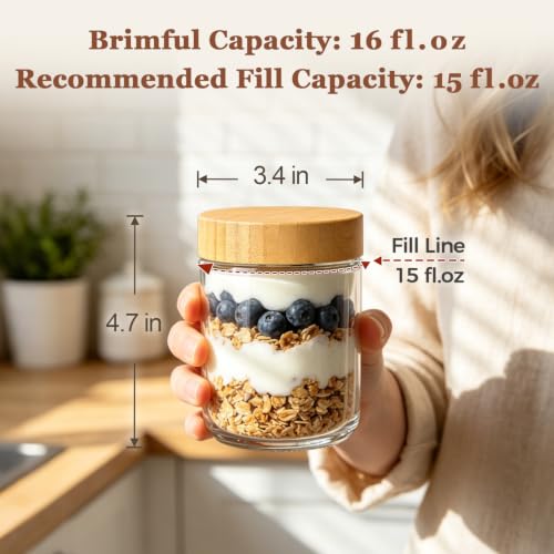 Image of ComSaf Overnight Oats Containers with Lids 16 oz, Small Glass Jars 4 Pack
