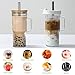 Birity 24oz Ribbed Glass Cup with Lids and Straws,2Pack Glass Tumbler with Handle,Reusable lced Coffee Cups with lids-Glass Cups with Lids,Mason Jar Cup for Smoothie,Coffee,Juice,Water,Tea,Travel Mug